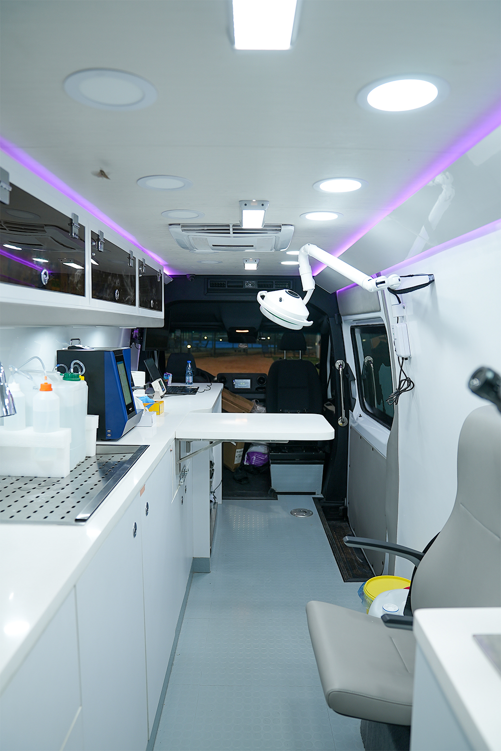 Veterinarian with pet inside van